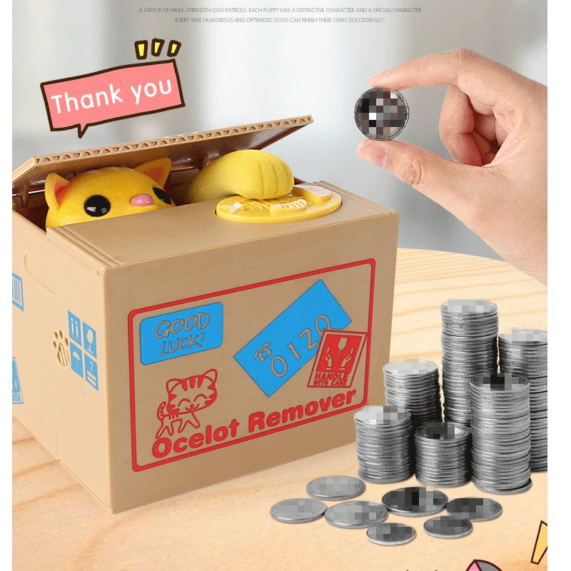 POMU Panda Cat Thief Money Boxes Toy Piggy Banks Gift Kids Money Boxes Automatic Stole Coin Piggy Bank Money Saving Box,Cat 