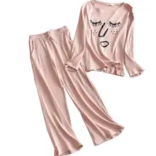 Новинка года; сезон весна-осень; женские пижамы с круглым вырезом; полосатые пижамы для студентов; мягкая одежда для сна; домашние комплекты