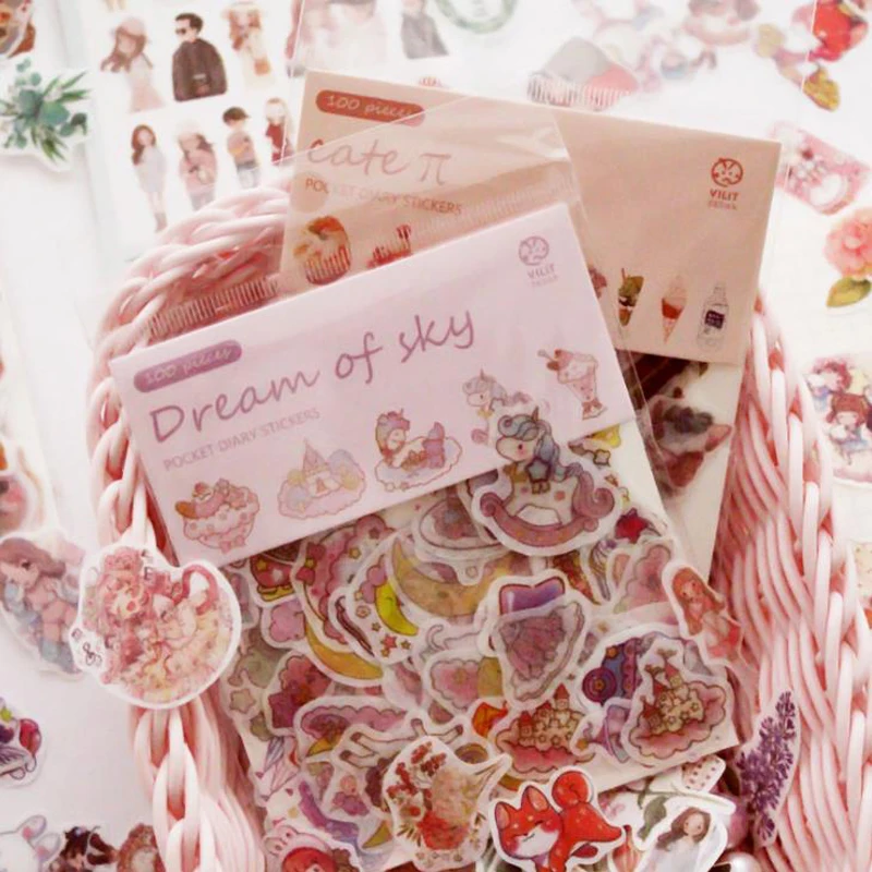 

100 Pcs/pack Cute Happiness Cat Food Plant Girls Decorative Washi Stickers Scrapbooking Sticker Label Planner Diary Stationery