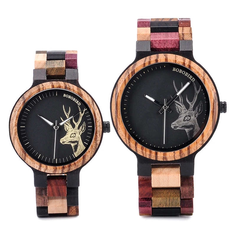 Natural Wooden Elk Dial Watch in Wood Gift Box 1
