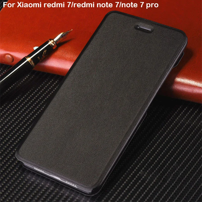 Чехол с откидной крышкой для Xiaomi Redmi 7 кожаный пластиковый защитный чехол