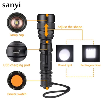 

18650 Battery USB Charging Flashlight XML-L2 LED Flashlight 3800lm 5 Modes Zoomable Rechargeable Flashlight for Camping Hunting