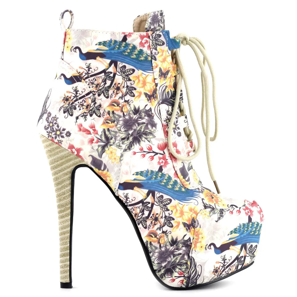 

LF80833 Multi-Color Peacock Lace Up Stiletto Goth Platform Ankle Boot