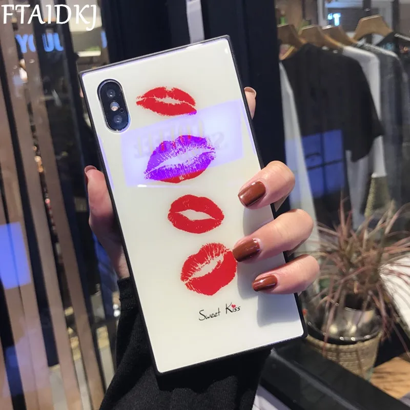 Квадратный чехол для телефона Blu-Ray Glass iPhone 11 Pro Max XS XR X 6 6S 7 8 Plus блестящий милый с
