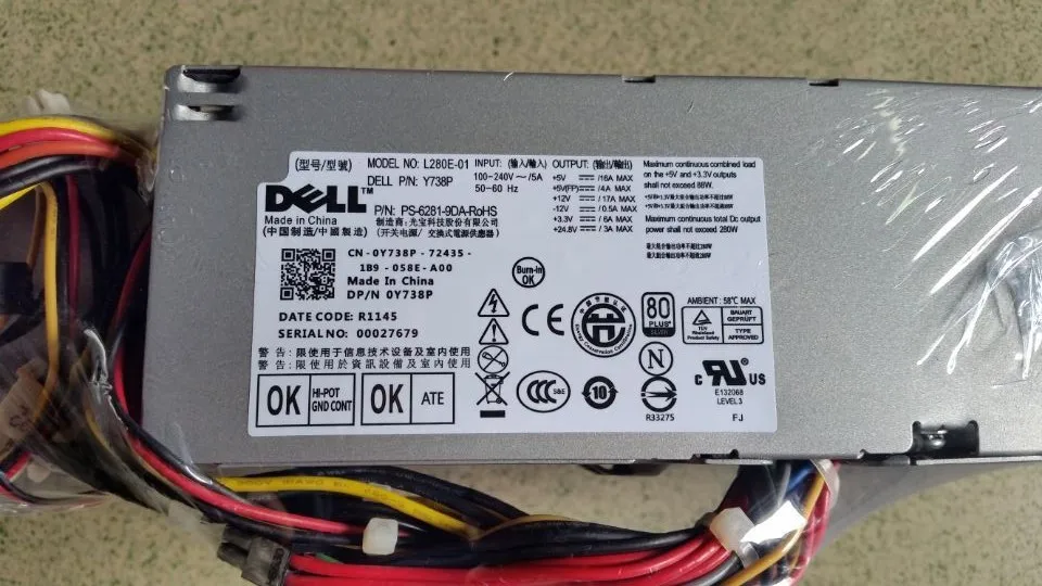 Аутентичные для DELL GX520 GX620 GX745 GX330 C521 источник питания H220P-00 L280P-01
