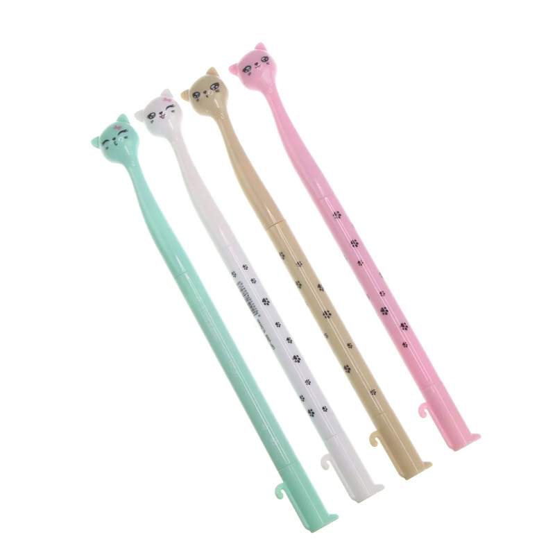 

4 Pcs/Lot New 0.5mm Cute Kawaii Plastic Cat Gel Pen penalties Lovely Cartoon Pen ballpoint pen For Kids Gift School Supplies