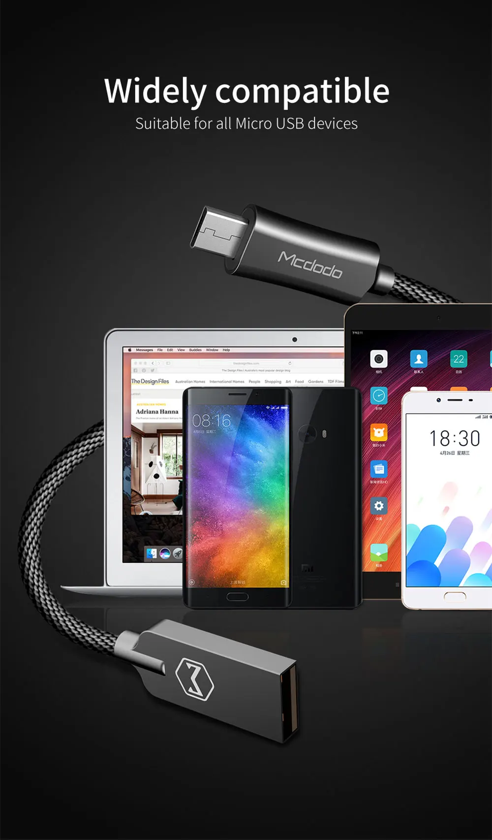 Mcdodo Micro USB кабель 2.4A Быстрая зарядка USB кабель для передачи данных 1 М 1,5 м для samsung huawei htc LG Xiaomi кабели Microusb зарядный кабель