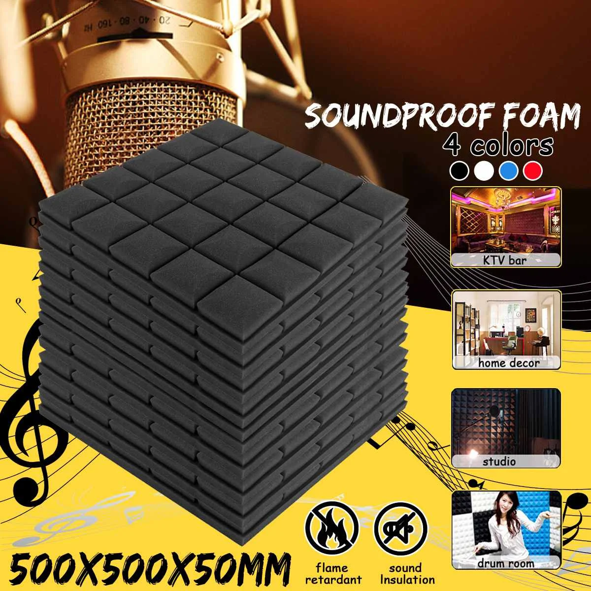 

24Pcs 4Colors 50x50x5cm Studio Acoustic Soundproof Foam Sound Absorption Treatment Panel Tile Wedge Protective Sponge