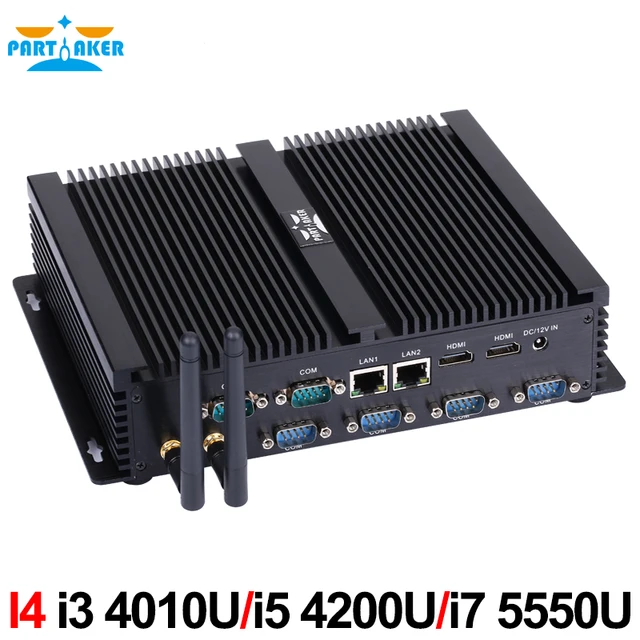 Partaker I4 Industrial Mini PC with 6 COM 2 HDMI 2 Lan Black Color Intel i3 4005u 4010u i5 4200u i7 4500u Processor 1