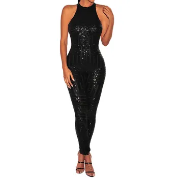 

Summer Women Lady Clubwearsolid Color High Waistline Tight -fitting Long Overall Bodysuit For Casual Women Streetwear