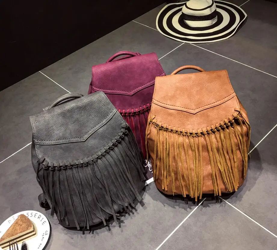 2017 высокое качество кисточка кожа рюкзак сумки для девочек винтаж стиль школьные