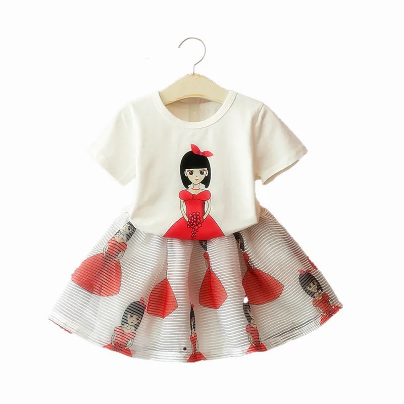

2019 children girls summer clothing sets Kids fashion cartoon print T-shirt + Organza skirt for Girls 3-8 years !