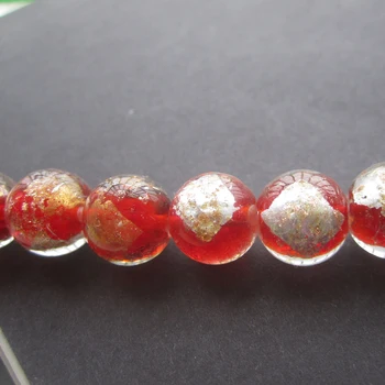

12mm 14mm Handmade White and Gold Foil Red color lampwork beads 10pcs/lot Wholesale and Retail