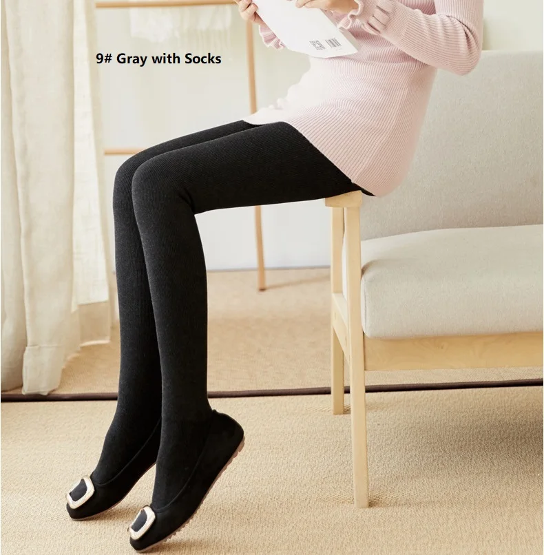9 Gray with Socks Женское термобелье, нижнее белье, полосатые хлопковые теплые плотные колготки для женщин, модные колготки с принтом Смайл, теплые штаны - Цвет: 9 Gray with Socks