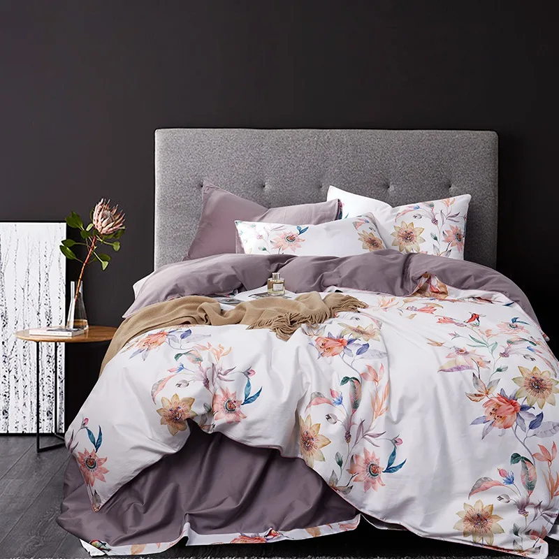 Color 20 TUTUBIRD-Европейский сатиновый Комплект постельного белья, Египетский хлопок, пасторальная принцесса, простыня, постельное белье, пододеяльник, Королевский размер, 4 шт - Цвет: Color 20