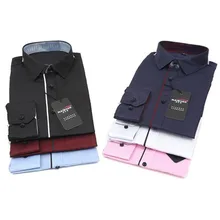 Деловые мужские однобортные рубашки с длинными рукавами, приталенные рубашки Camisa, однотонные рубашки с воротником-стойкой из хлопка и саржи