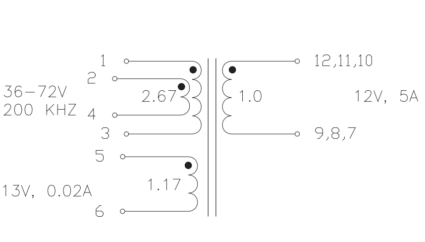 PA1736NL EFD20 flyback transformer 95W 200KHZ 36-72V to 12V 5A high frequency 4_