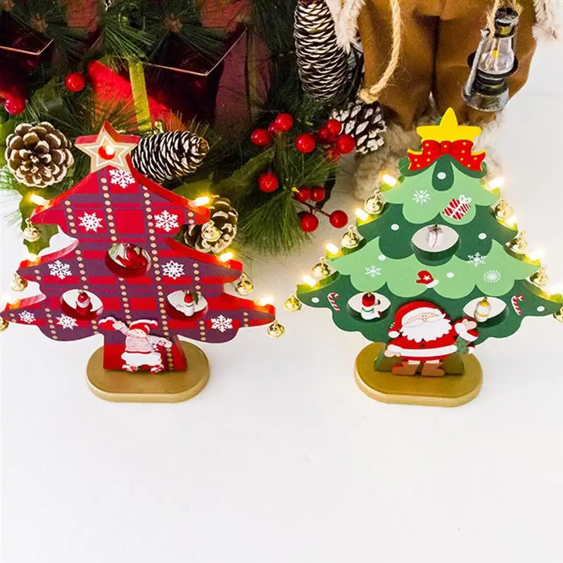 

Wooden Christmas Tree with LED Light DIY Kit Xmas Ornaments New Year Party Mini Decoration Christmas Desktop Home Decor