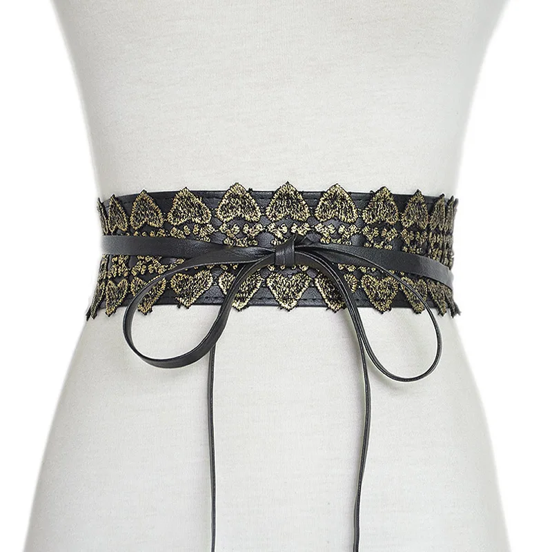 Women's Leather Lace Wide High Belt Fashion Belt Soft Artificial