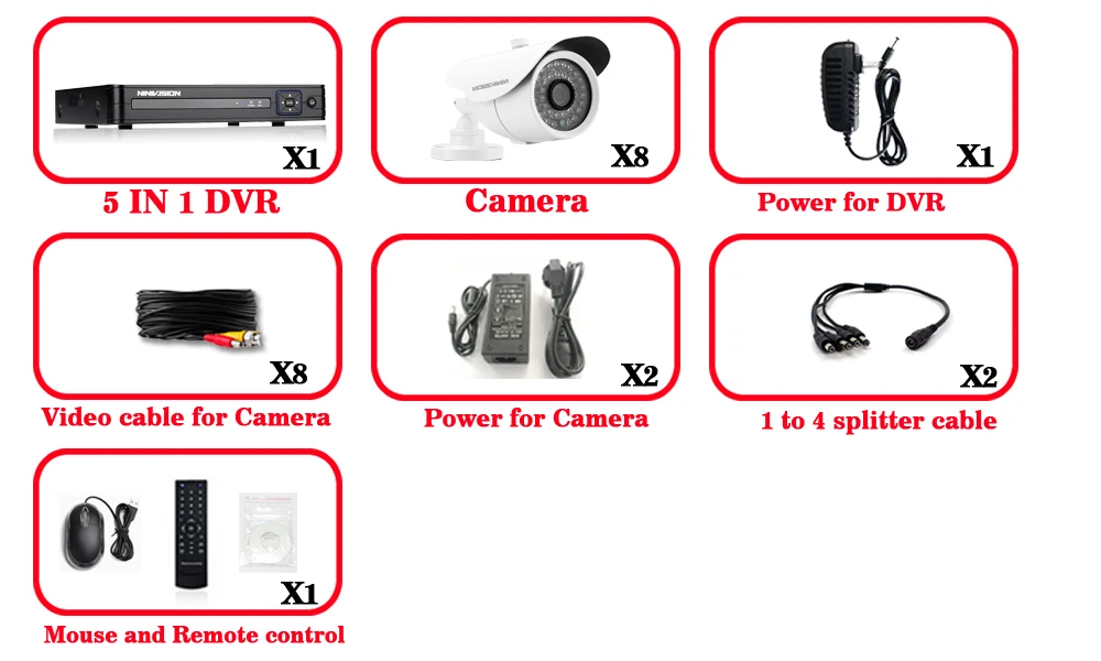 NINIVISION CCTV DVR NVR HVR 960H 1080p 8CH DVR комплект 1200TVL белая цилиндрическая/наружная CCTV камера DVR система для ip-камеры
