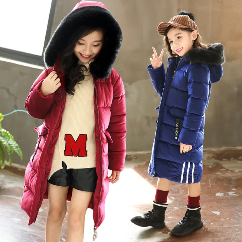 

Girl Winter Coats Cotton Kids Down Coat 2018 New Fashion Fur Collar Coat Warm Toddler Snowsuit Hight Quality Thick Outwear 9 10