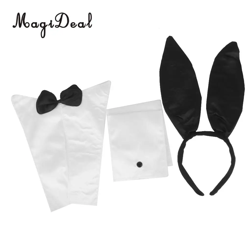 MagiDeal Women Sexy Playful Black White Bunny Rabbit Costume Outfit Cosplay Set Halloween Hen Party Fancy Dress Lady Wife Gifts