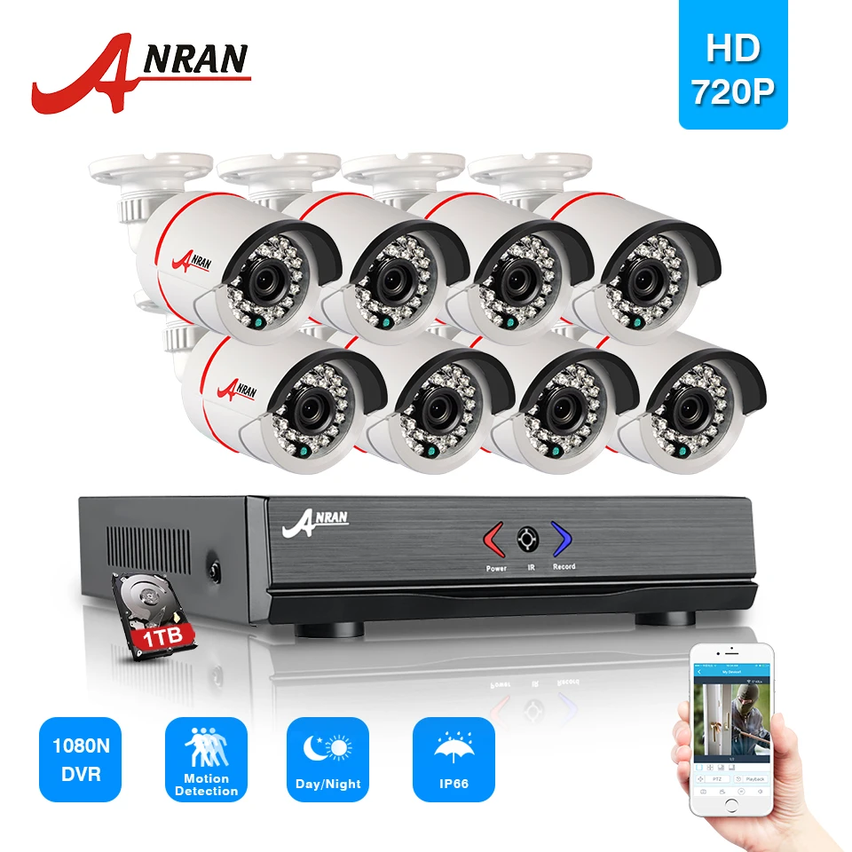 ANRAN 8CH Гибридный 1800N HD AHD DVR 1800TVL 720 P Водонепроницаемый Открытый 24 ИК-День Ночь CCTV