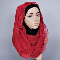 Оптовая Продажа Печатных одноцветное чистый цвет кружева вискоза женщин шарф популярные модные платки Весна мусульманский повязка шарфы