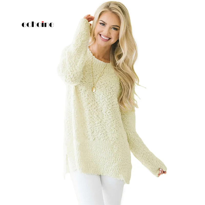 

Echoine Women Cozy Fall Popcorn Pullover Sweater Long Sleeve O-Neck Soft Warm Knitted Elastic Casual Tops Female Loose Outerwear