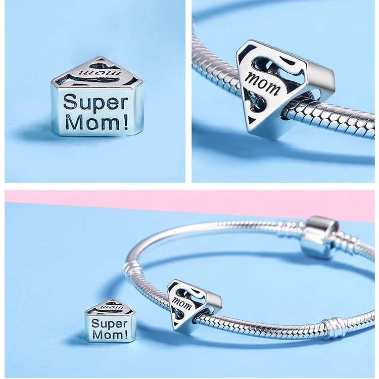 925 Sterling Silver Super Mom Charm