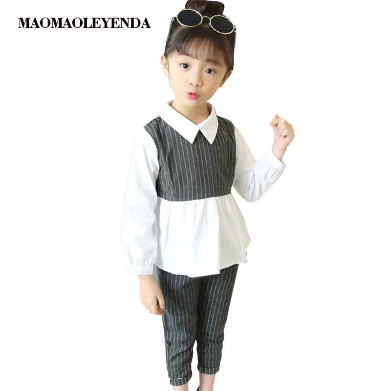 

Clothing Set For Girls School Girls Suit Striped Children's Clothes Set White Blouse+Pants Clothes For Teen Girls 6 8 12 Years