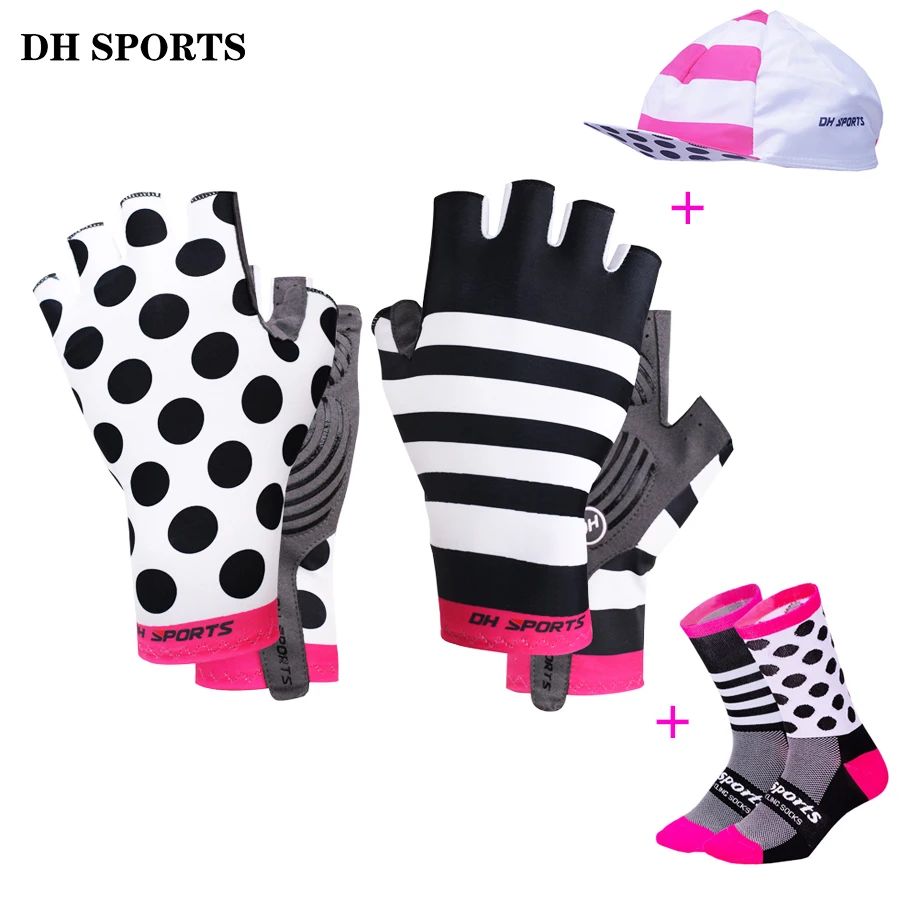 Najtaniej Stylowe rękawice Half Finger rowerze mężczyźni kobiety sport odporny na wstrząsy rower rękawice żel wyścigi rowerów rękawice z rowerowe skarpety Cap Set