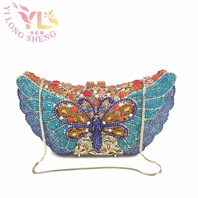 Ženy Butterfly Crystal spojka taška značky Design Svatební strana Prom Purse dámy Hard Case večerní spojky kabelka YLS-A42