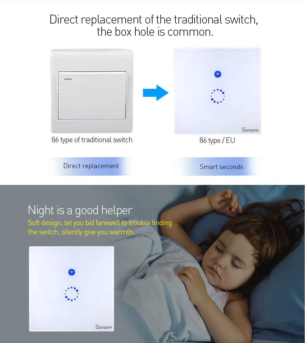 SONOFF Wifi умный настенный выключатель ЕС стеклянная панель сенсорный светильник Led 1 комплект беспроводной пульт дистанционного управления реле таймер розетка Google Home