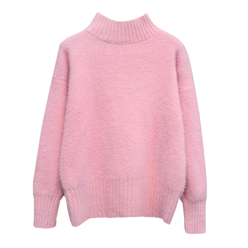 

H.SA Autumn Winter Women Pull Femme Half Turtleneck Mohair Soft Warm Pull Jumpers Candy Color White Thick Warm Winter Sweater