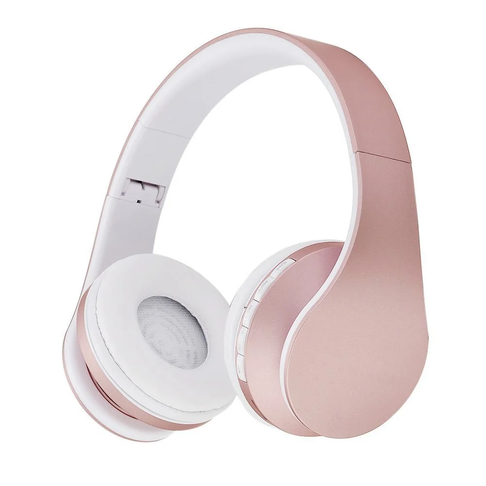 Беспроводные Bluetooth наушники 4,1 Гарнитура 3,5 мм проводные наушники MP3 TF карта FM HIFI Hands-Free w/Mic для смартфона ПК ноутбука - Цвет: rose gold