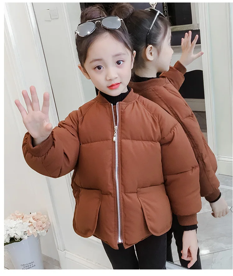 Children's Parkas Solid V-neck Zipper Cotton Jacket For Big Girls Winter Coat Kids Warm Thick Tops Baby Girl Padded Outerwears (23)