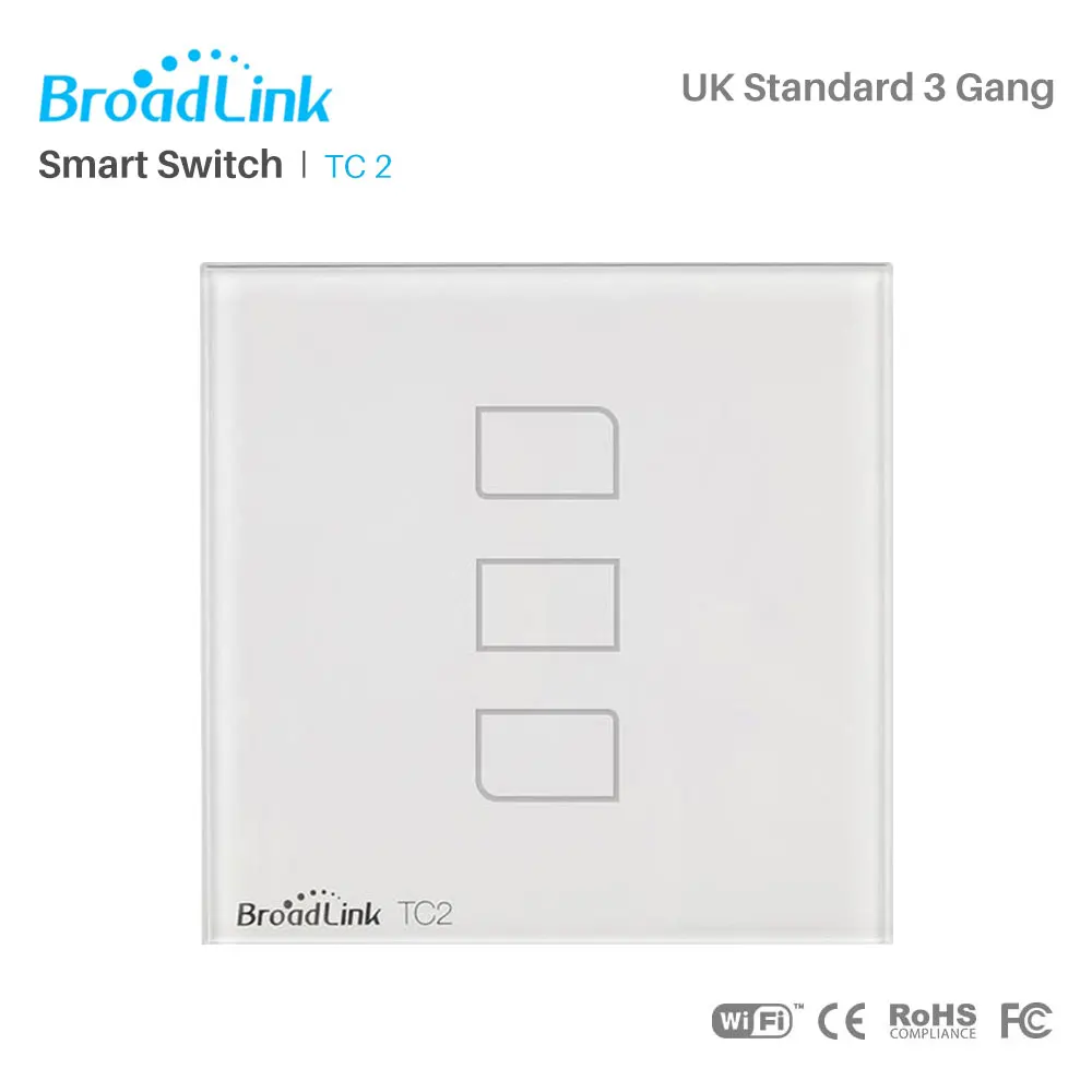 Broadlink TC2 WiFi переключатель света ЕС/Великобритания стандарт Domotica настенный сенсорный выключатель панель 433 МГц умный дом автоматизация через приложение для смартфона - Комплект: TC2 UK 3Gang