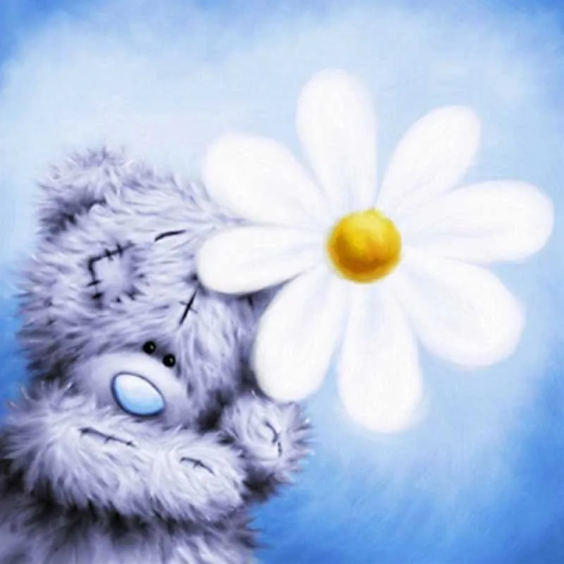 

5D DIY Full Square Diamond Painting Cross Stitch "White flower bear" 3D Diamond Embroidery Rhinestone Mosaic Home Decor Gift