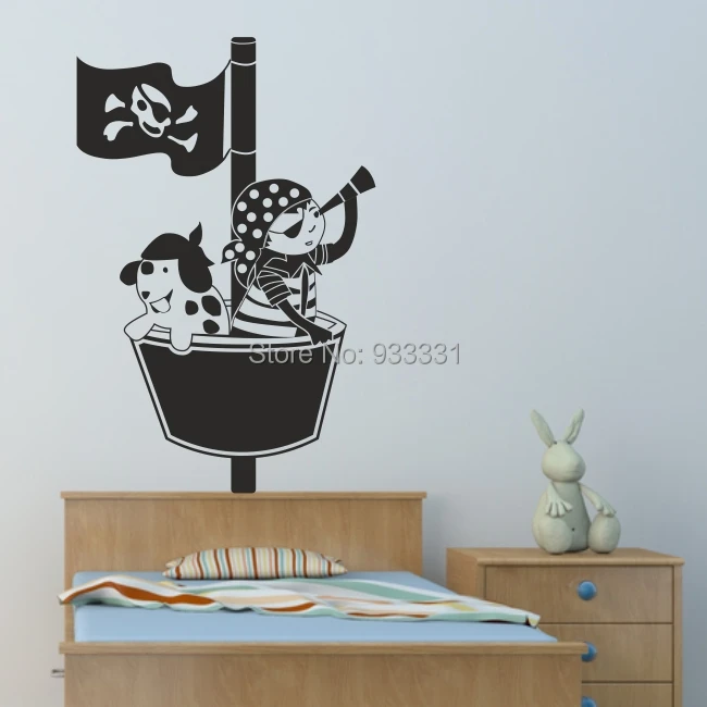 PIRATE wall sticker bedroom pirates ship stickers personalised boys