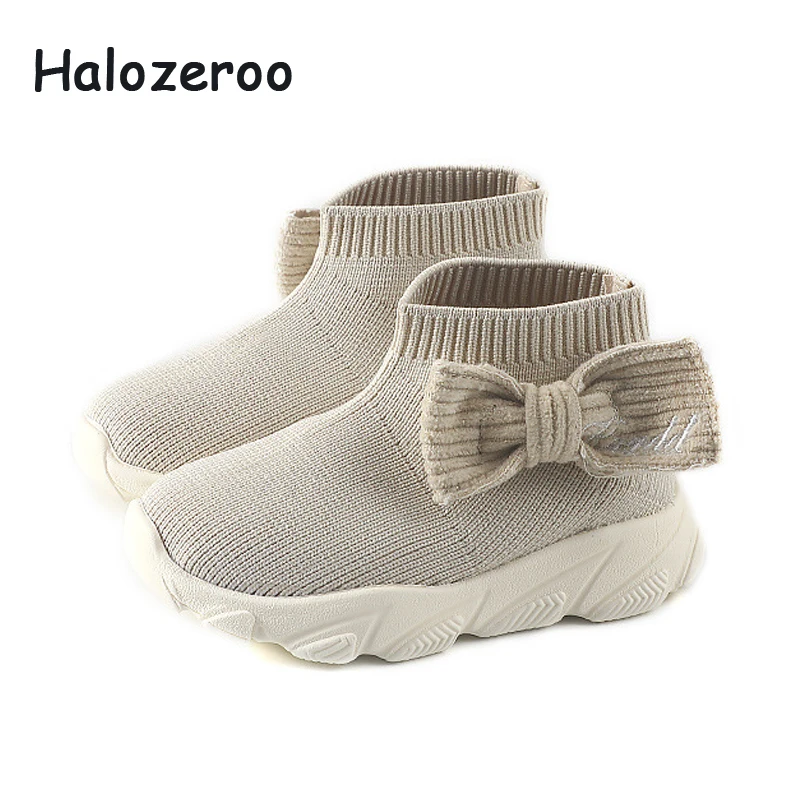 

Autumn New Kids Casual Sneakers Baby Girls Bow Sock Shoes Children Mesh Sport Sneakers Toddler Boys High Brand Sneakers Trainers