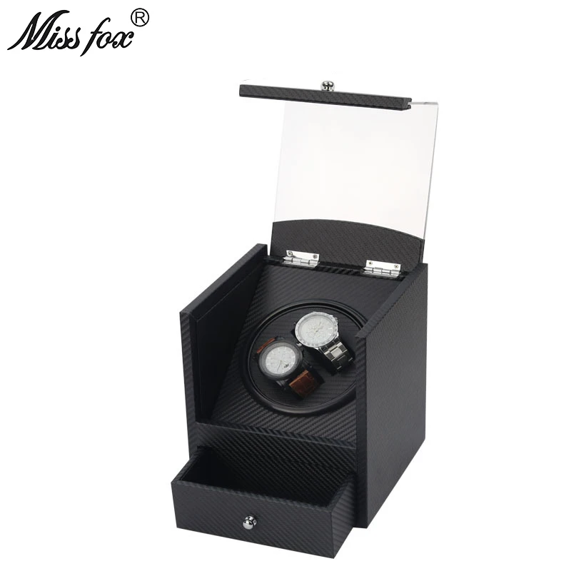 

MISSFOX Carbon Fiber Shaker Single Head 2 Table Automatic Winder Watch Holder Box Electric Motor Box Wooden Watch Storage Box