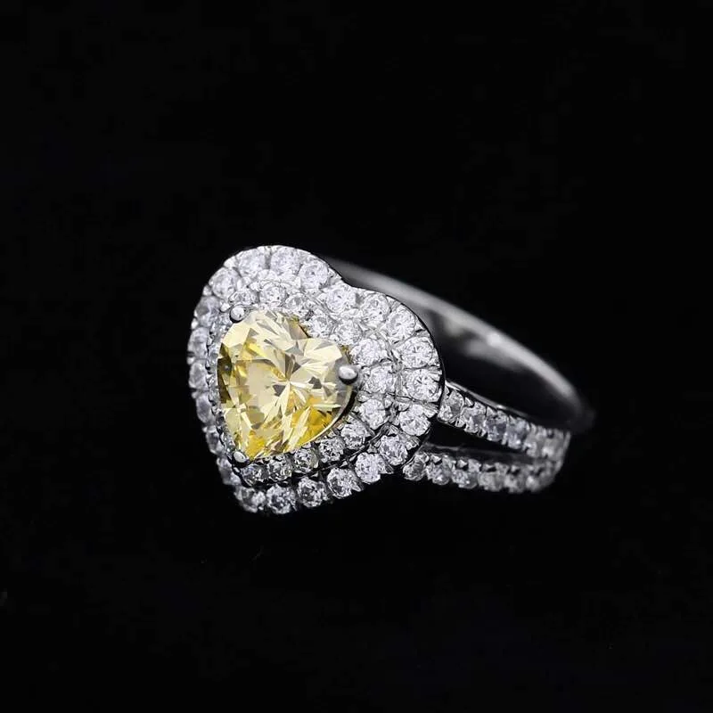 Красота сердце кольцо 2Ct желтый Синтетический бриллиан кольцо 925 стерлингового серебра ювелирные изделия из белого золота цвет S925 ювелирные изделия
