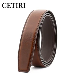 CETIRI-cinturones de cuero para hombre, de 3,5 cm, sin hebilla automática, harajuku, Correa corporal, cinturones de cintura para hombre, negro, marrón