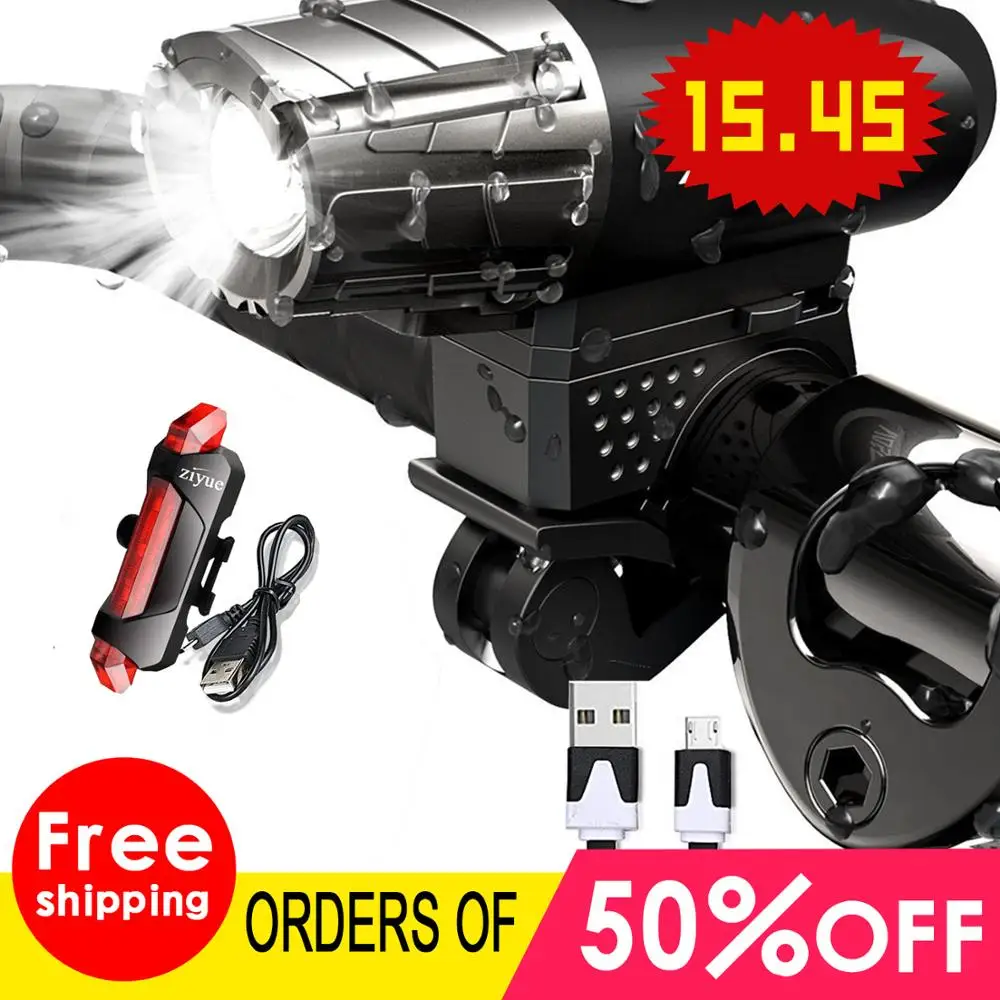 

Bicycle Light Bike Set Ultra Bright USB Rechargeable LED Front Headlight Rear Taillight and Helmet Light. Head & Tail Lights