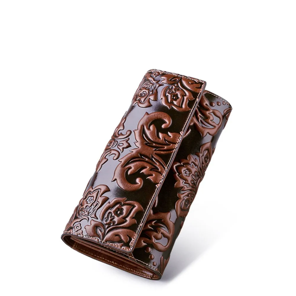 

QISU natoinal design women's genuine leather wallet embossed leather purse women's clutch