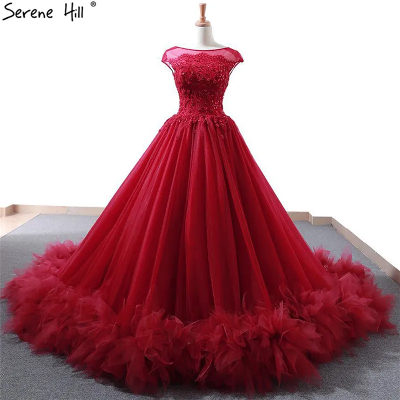 

Vintage Red Sleeveless Lace Up Wedding Dresses 2019 New Diamond Pearls Fashion Sexy Bride Gowns Real Photo
