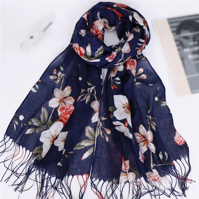 Модный шарф-шаль из вискозы в цветочек с кисточками, женский шарф высокого качества, шарф-тюрбан, хиджаб для исламских мусульман - Цвет: 6