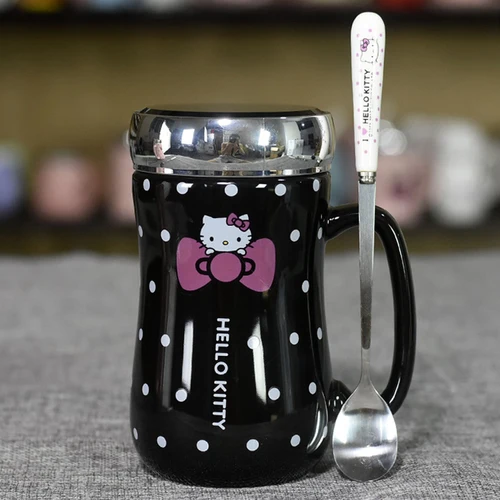 LM1142 керамические бутылки для воды с рисунком hello kitty, для девушек, 430 мл, кружка-чайник с чашкой, коврик, ложка, крышка, можно использовать как зеркало - Цвет: as picture 4