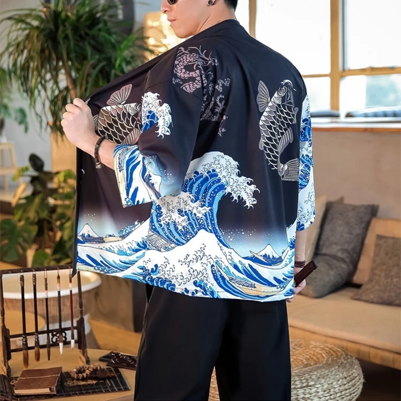 Мужской кардиган кимоно haori yukata японского стиля костюм самурая пиджак рубашка